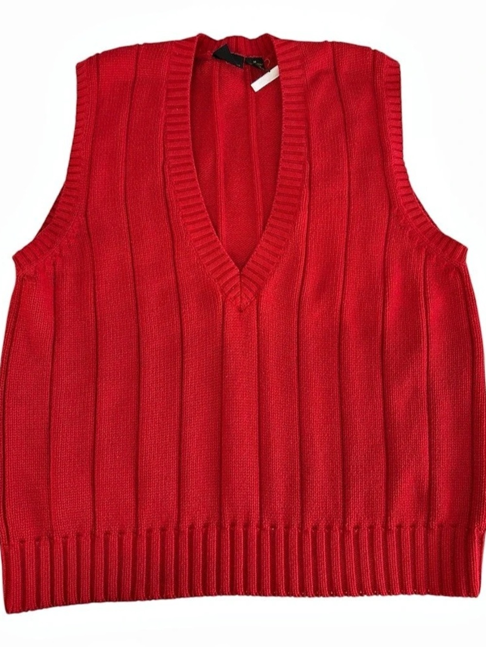 Vintage Lizsport Red Cotton V-Neck Sweater Vest Size Medium